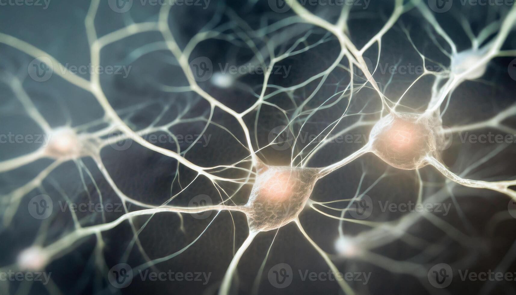 Neuron cells with electrical pulses. Neurons activity. Medical background photo