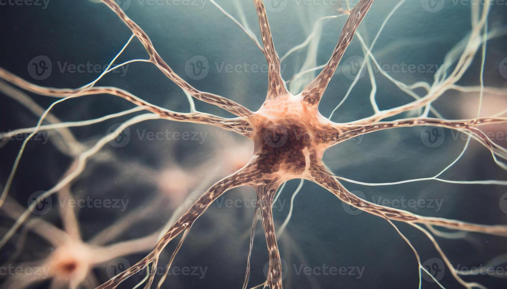 Neuron cells with electrical pulses. Neurons activity. Medical background photo