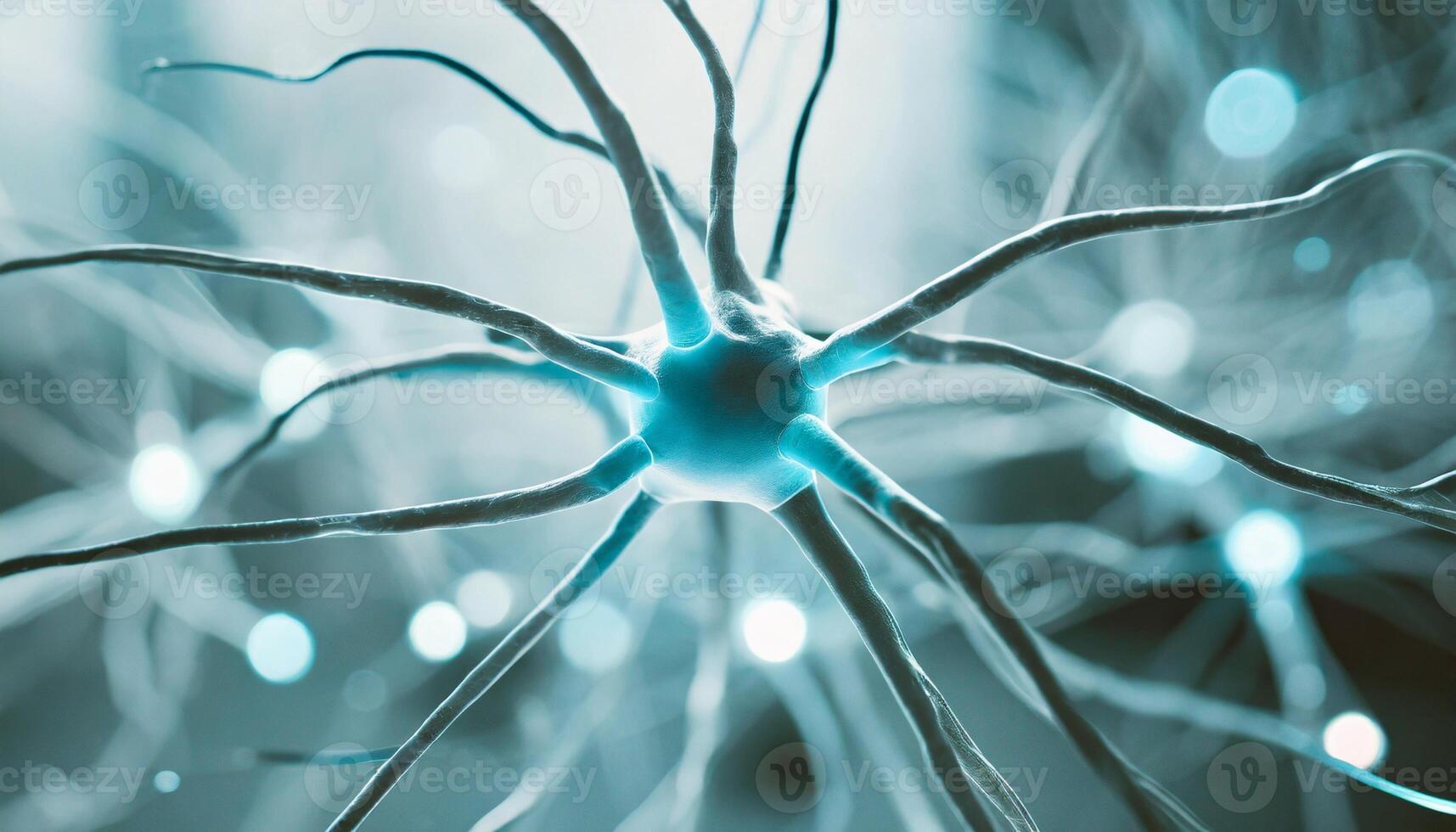 Neuron cells with electrical pulses. Neurons activity. Medical background photo