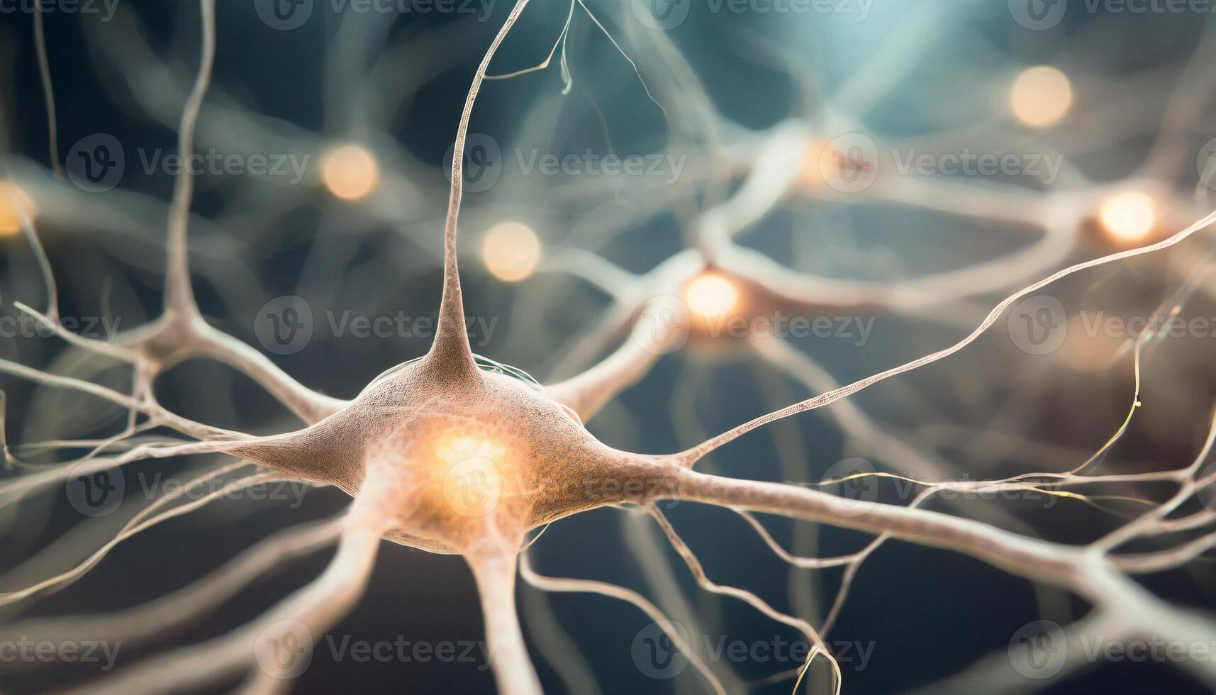 Neuron cells with electrical pulses. Neurons activity. Medical background photo