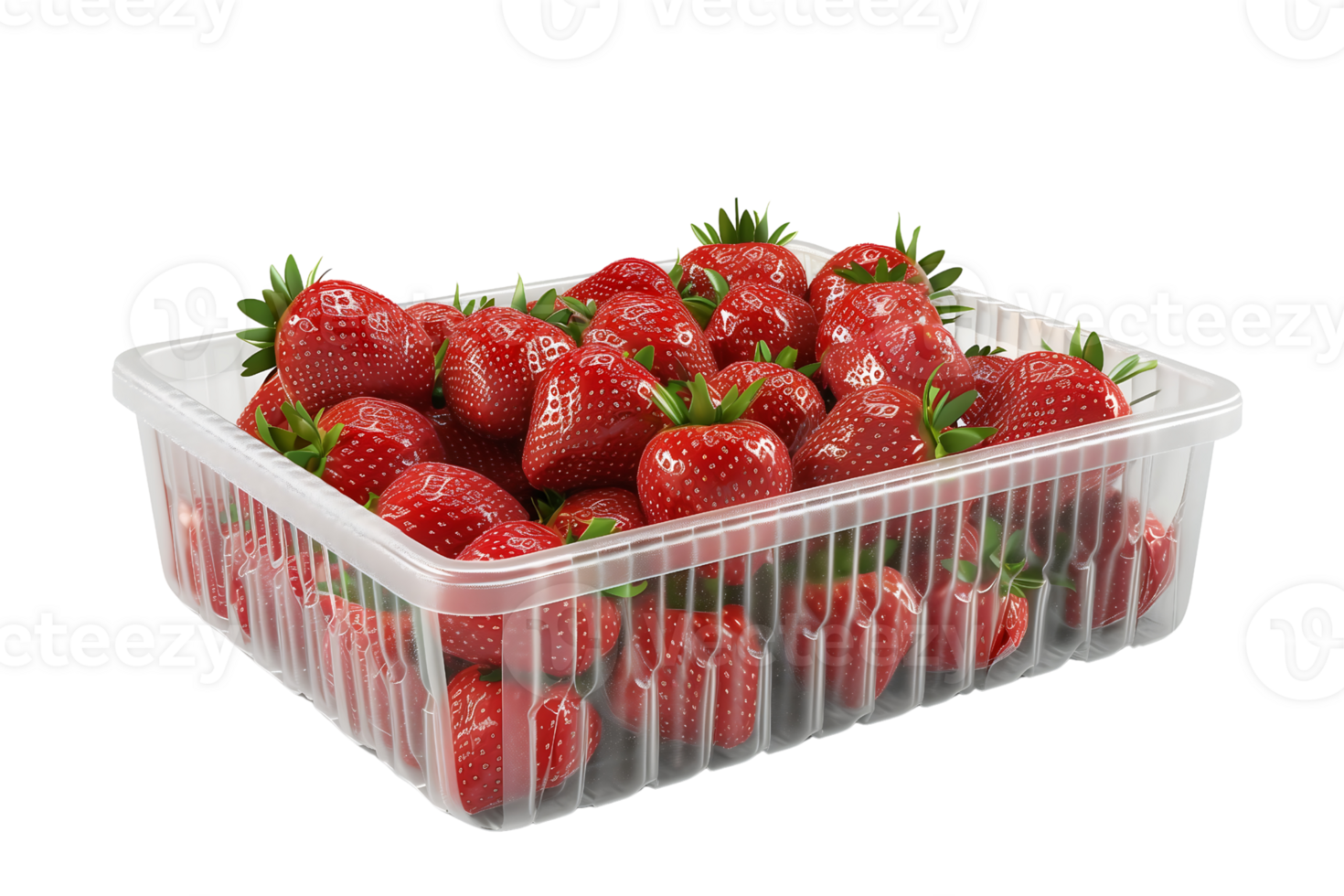 Fresh strawberry packed in a plastic crate isolated on transparent background png