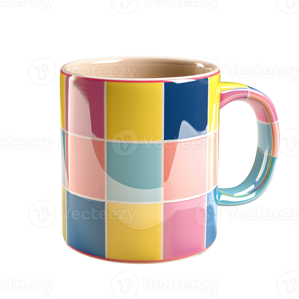 ceramic mugs with multicolour design on transparent background png