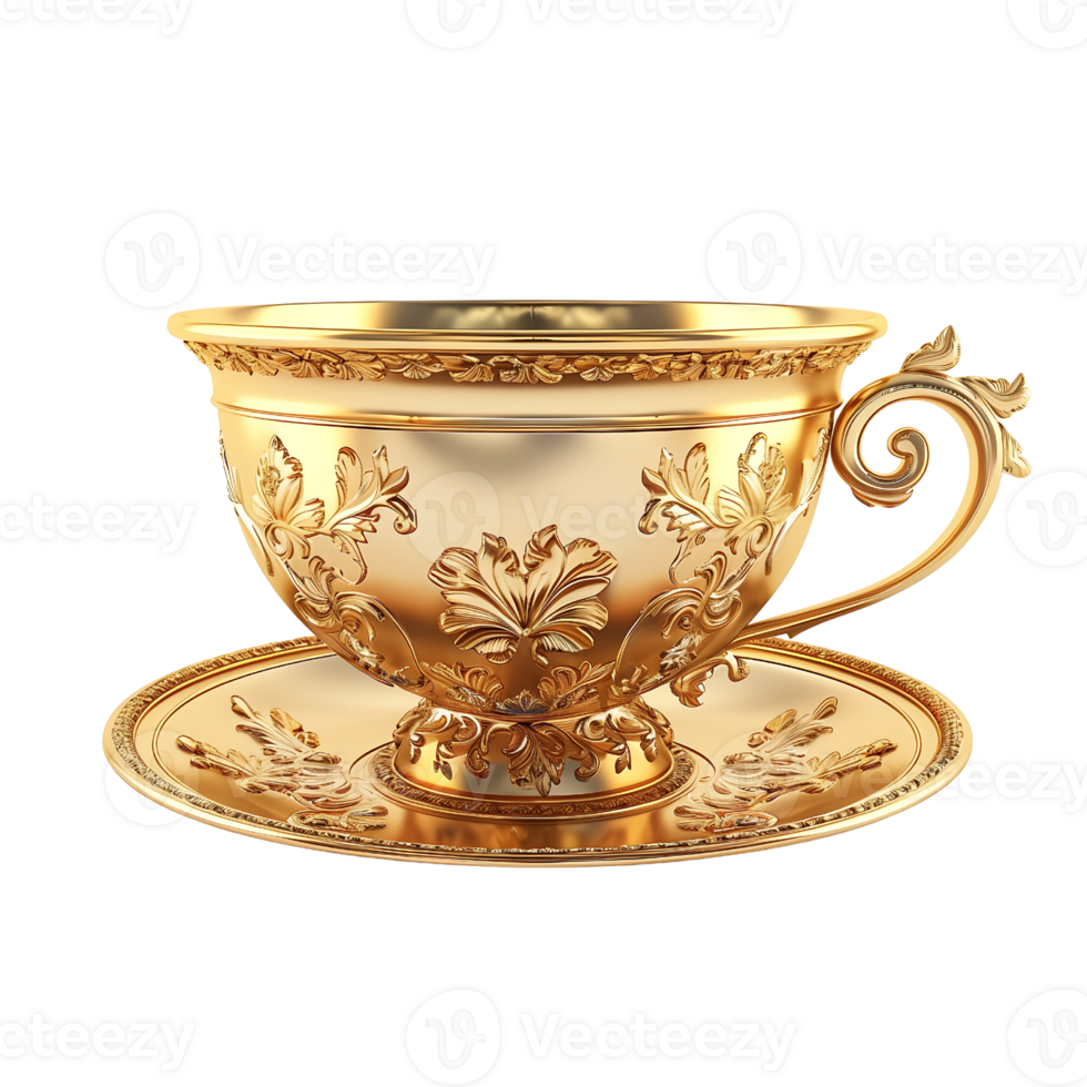 overladen klassiek goud thee kop met ingewikkeld goud Aan transparant achtergrond png