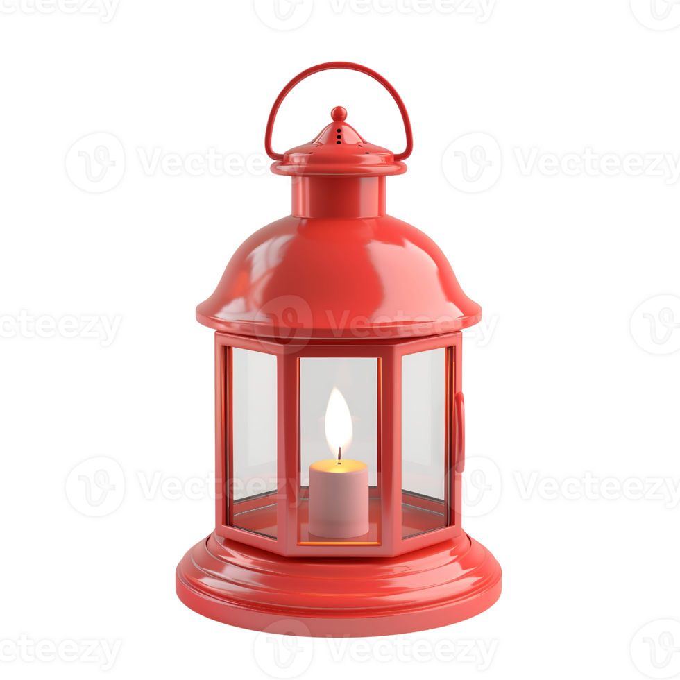 red tealight lantern lamps with burning candles on transparent background png
