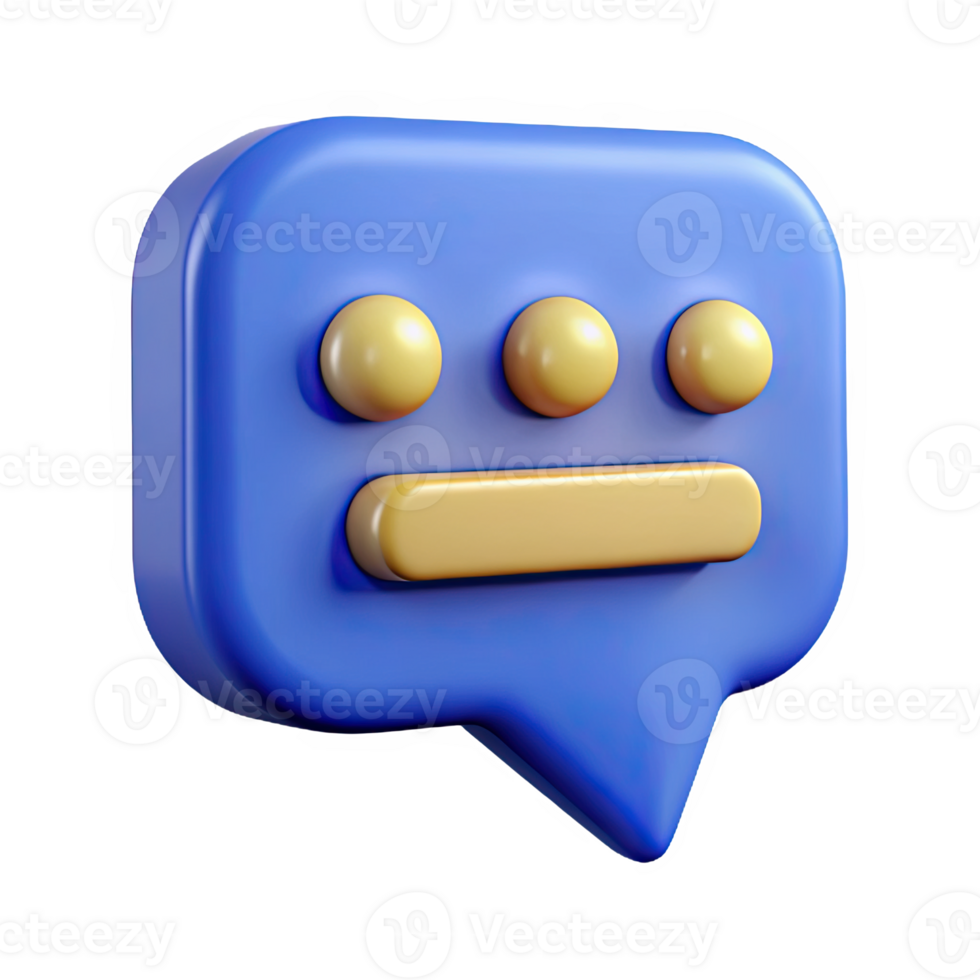 a blue and yellow chat bubble with three gold buttons png