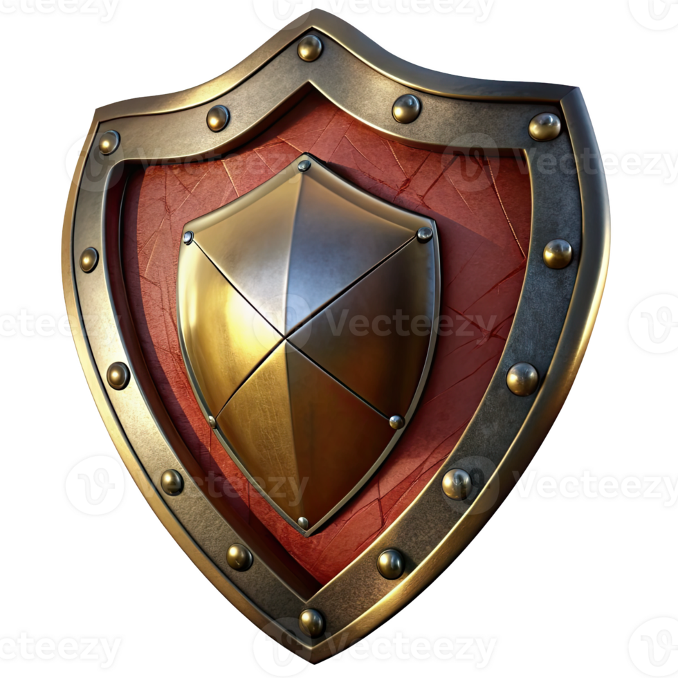 a shield with a gold and red color png