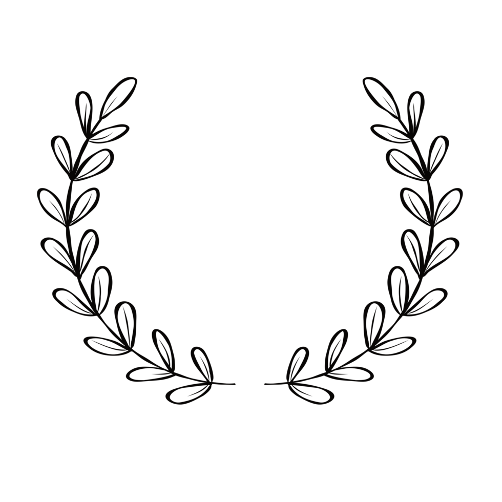 Black circular hand draw foliate laurels branches. Laurel wreath. Vintage laurel, Heraldic trophy crest, Greek olive branch award, winner round emblem png
