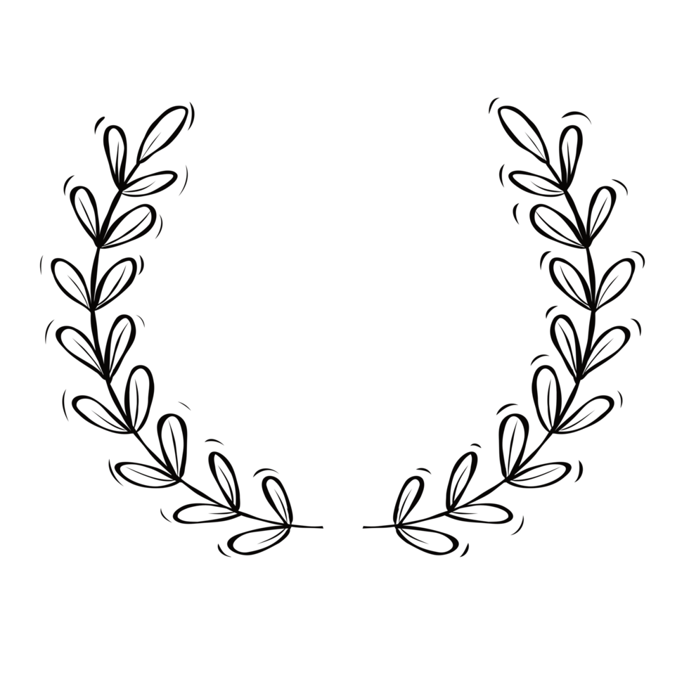 Black circular hand draw foliate laurels branches. Laurel wreath. Vintage laurel, Heraldic trophy crest, Greek olive branch award, winner round emblem png