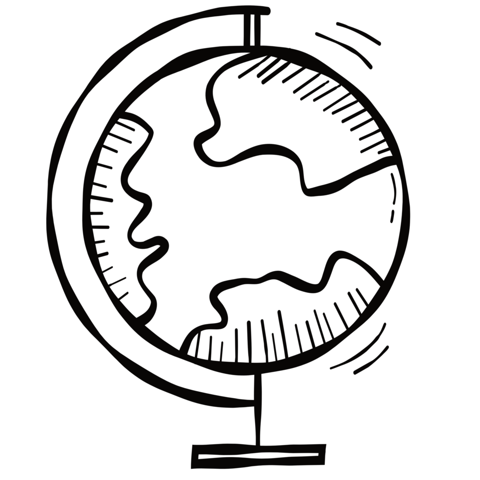 Globe map doodle outline transparent png