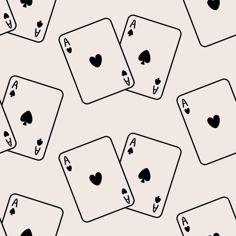 Seamless pattern with aces playing cards. Hand drawn illustration. vector
