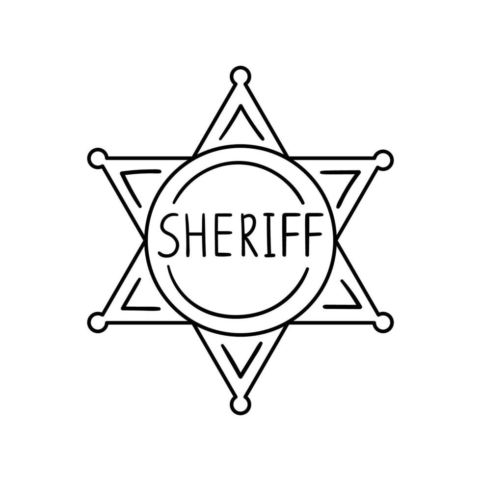 Sheriff badge star in sketch style. Cowboy western and wild west theme. Hand drawn illustration. vector