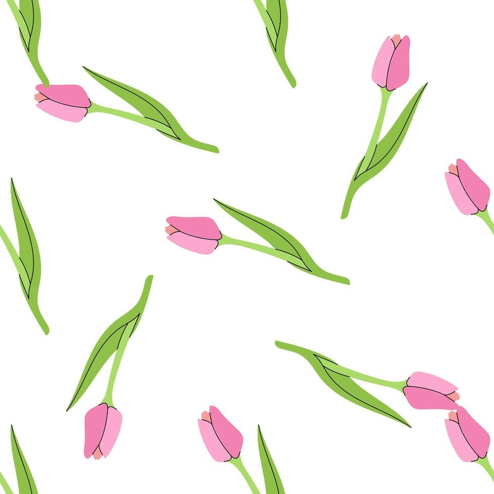 flat style flower Illustration. Tulip seamless pattern. Back to School. vector