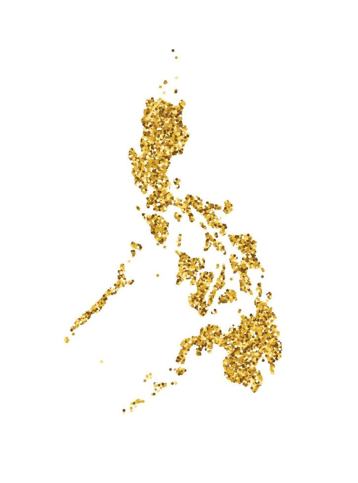 isolated illustration with simplified Philippines map. Decorated by shiny gold glitter texture. New Year and Christmas holidays decoration for greeting card. vector