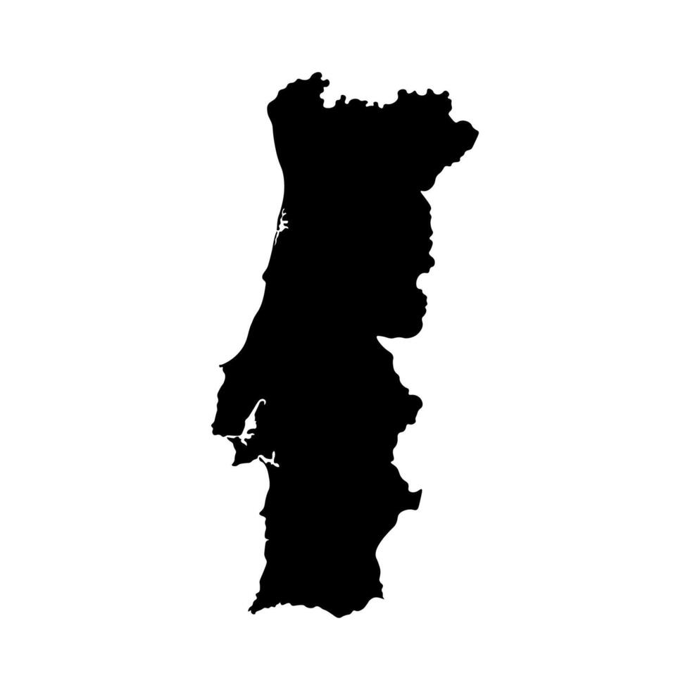 isolated simplified illustration icon with black silhouette of Portugal map. White background vector