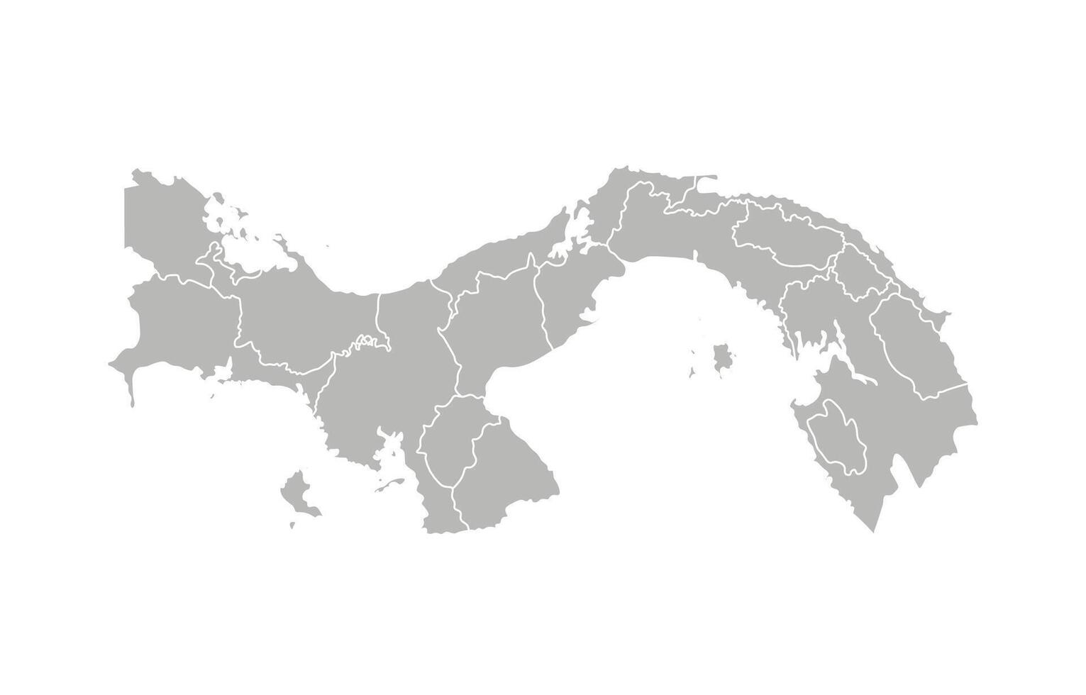 isolated illustration of simplified administrative map of Panama. Borders of the provinces, regions. Grey silhouettes. White outline vector