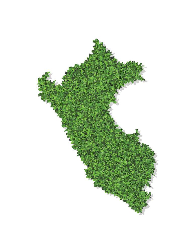 isolated simplified illustration icon with green grassy silhouette of Peru map. White background vector