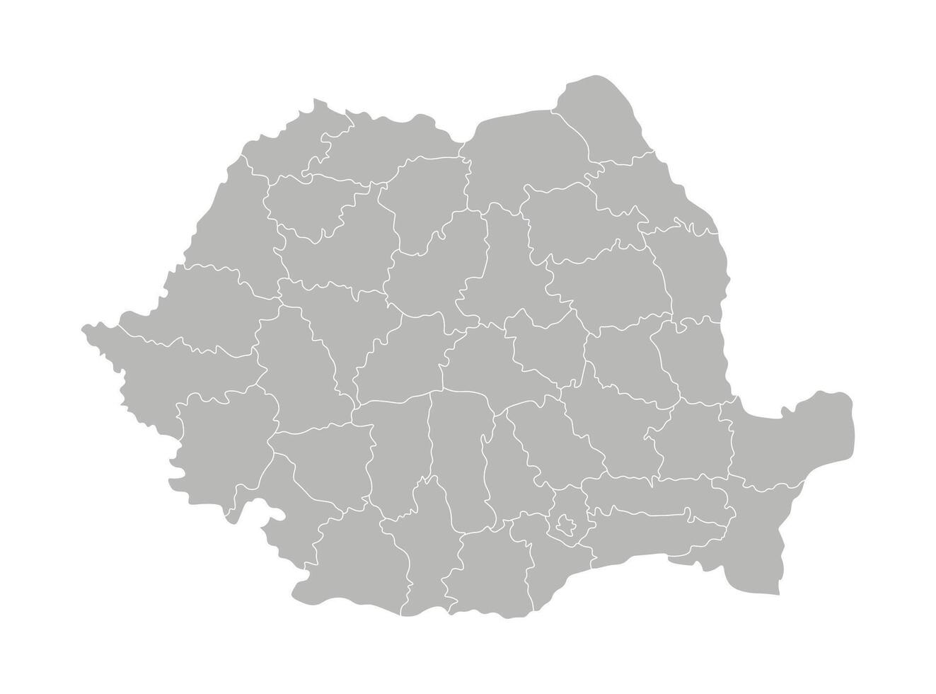 isolated illustration of simplified administrative map of Romania. Borders of the counties, regions. Grey silhouettes. White outline. vector