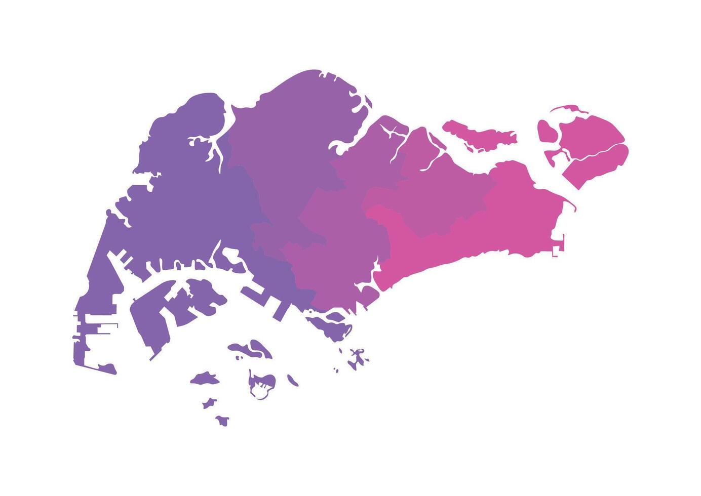 isolated illustration of simplified administrative map of Singapore. Borders of the regions. Multi colored silhouettes. vector