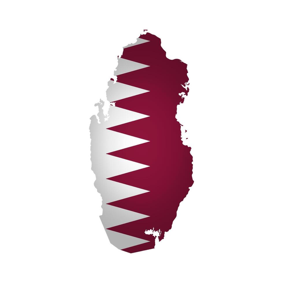 isolated illustration with national flag with shape of Qatar map simplified. Volume shadow on the map. White background vector