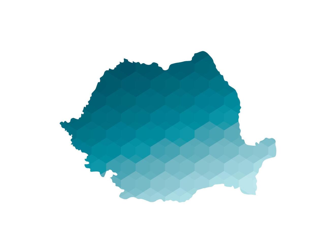 isolated illustration icon with simplified blue silhouette of Romania map. Polygonal geometric style. White background. vector