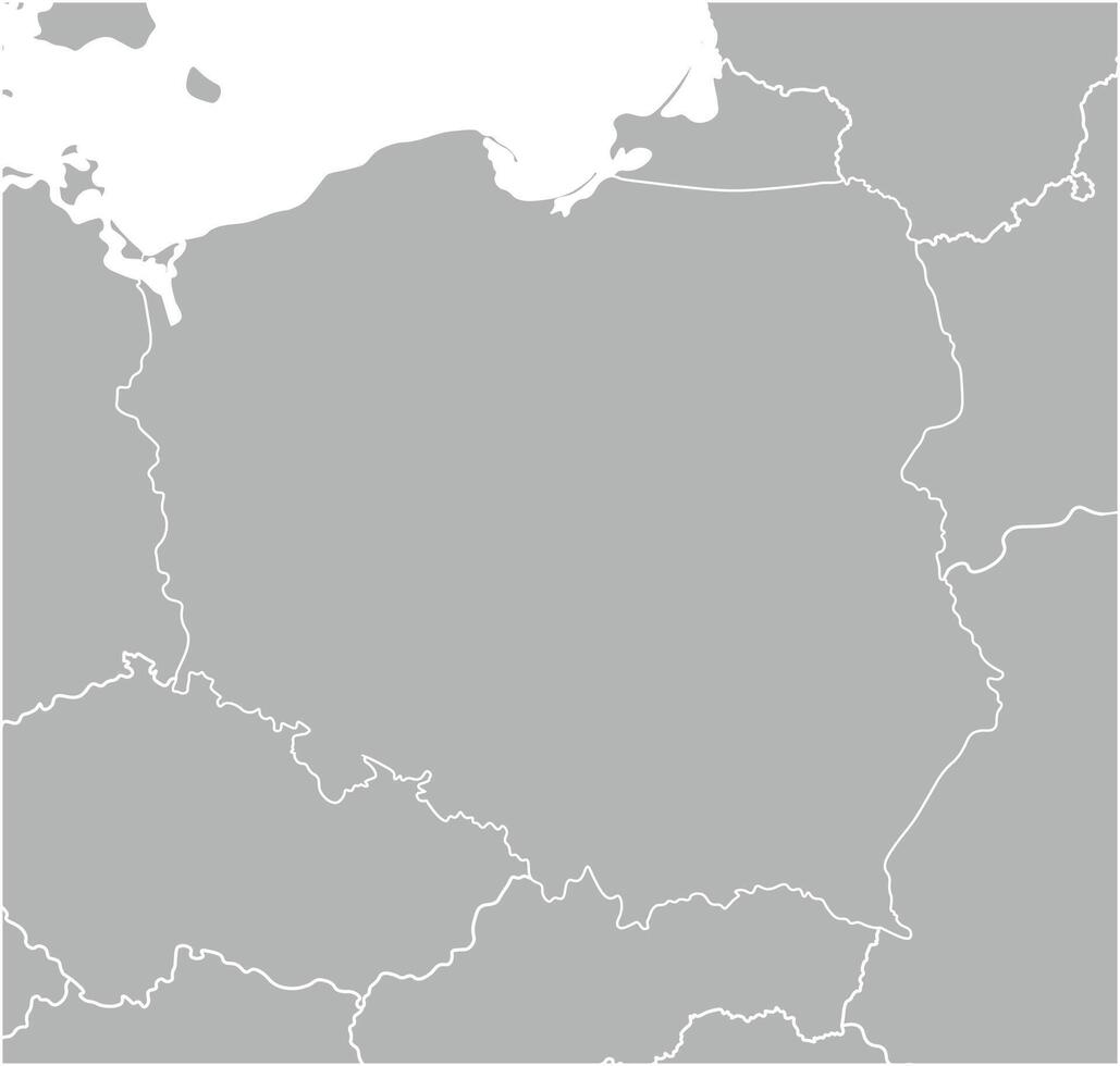 modern illustration. Simplified geographical grey map of Poland and neighboring countries Germany, Czech Republic, Ukraine, Slovakia, Belarus, Lithuania and etc. White background. vector