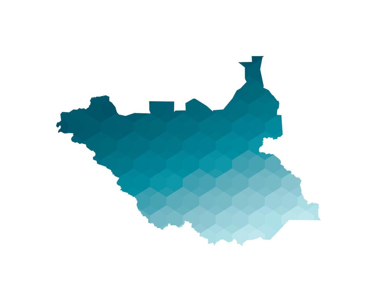 isolated illustration icon with simplified blue silhouette of South Sudan including disputed territories map. Polygonal geometric style. White background. vector
