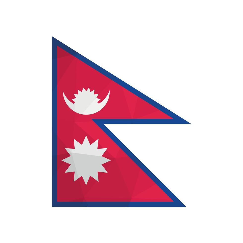 illustration. Official symbol of Nepal. National flag in red, blue and white colors with crescent moon and sun. Creative design in low poly style with triangular shapes vector
