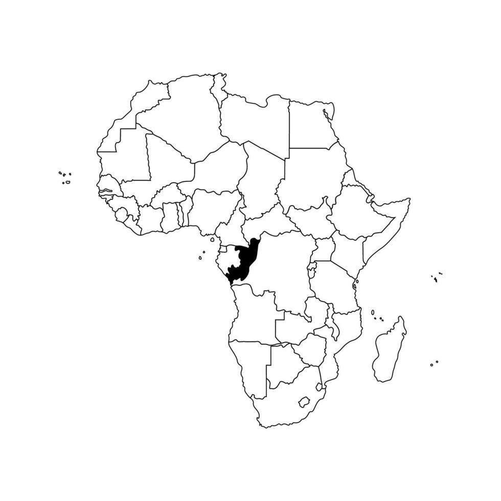 isolated illustration with African continent with borders of all states. Black outline political map of Republic of the Congo. White background. vector
