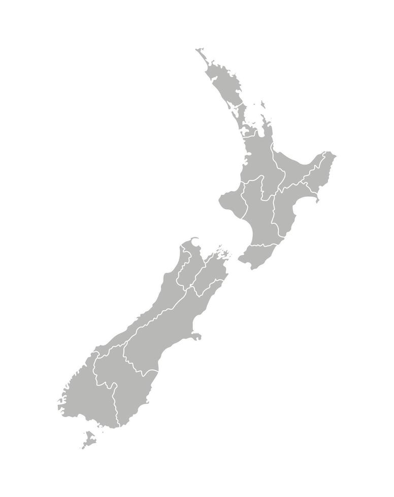 isolated illustration of simplified administrative map of New Zealand. Borders of the regions. Grey silhouettes. White outline vector
