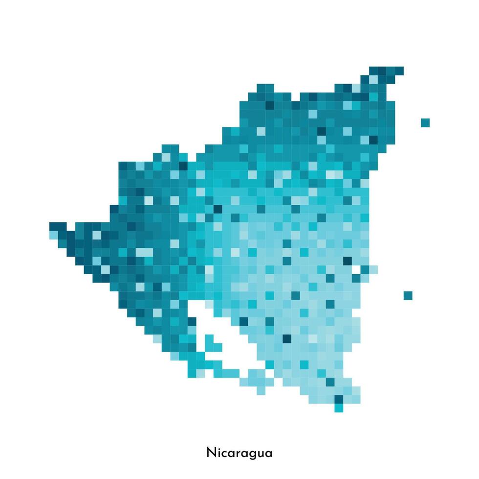 isolated geometric illustration with simple icy blue shape of Nicaragua map. Pixel art style for NFT template. Dotted logo with gradient texture for design on white background vector