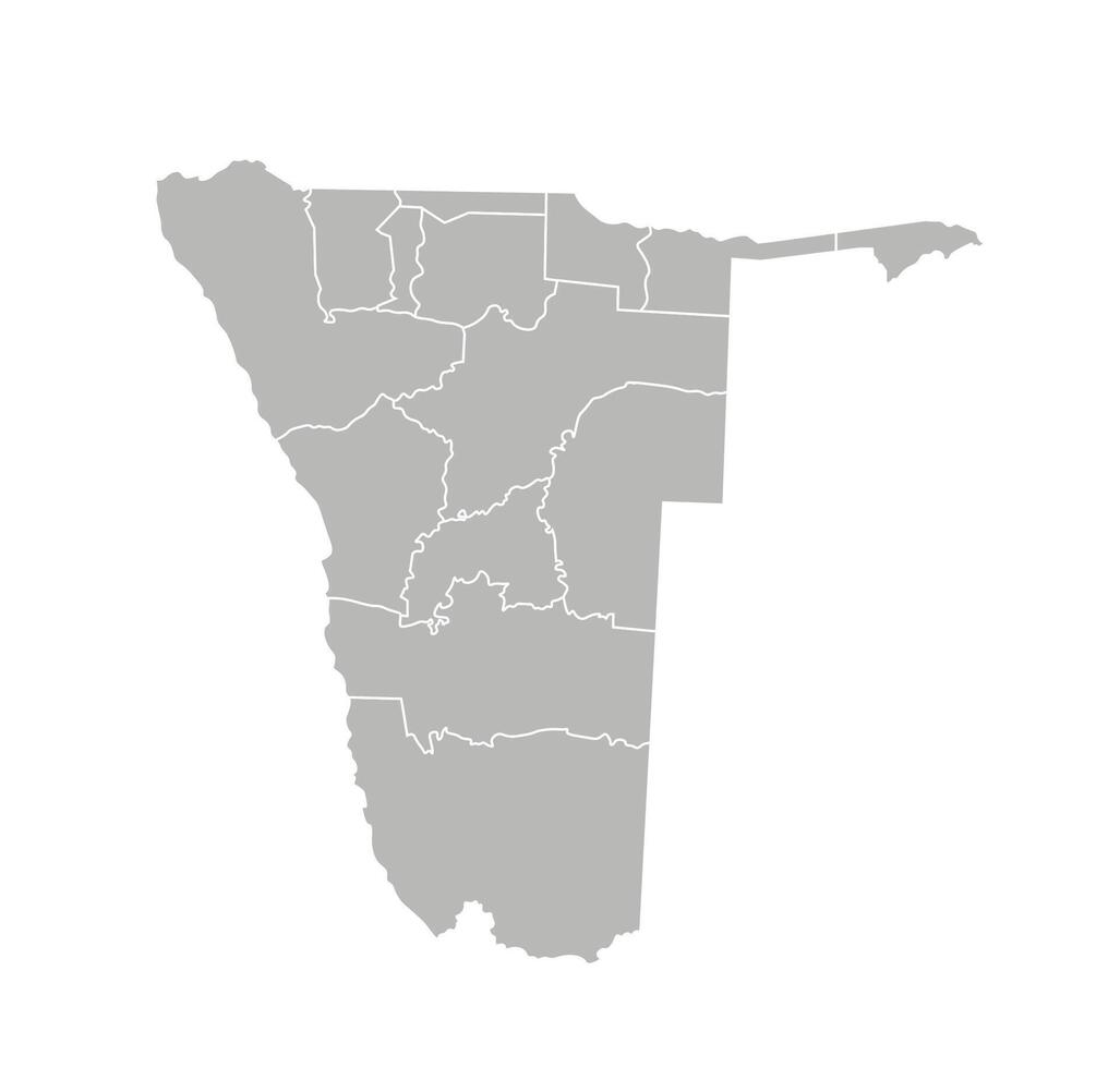 isolated illustration of simplified administrative map of Namibia. Borders of the regions. Grey silhouettes. White outline. vector