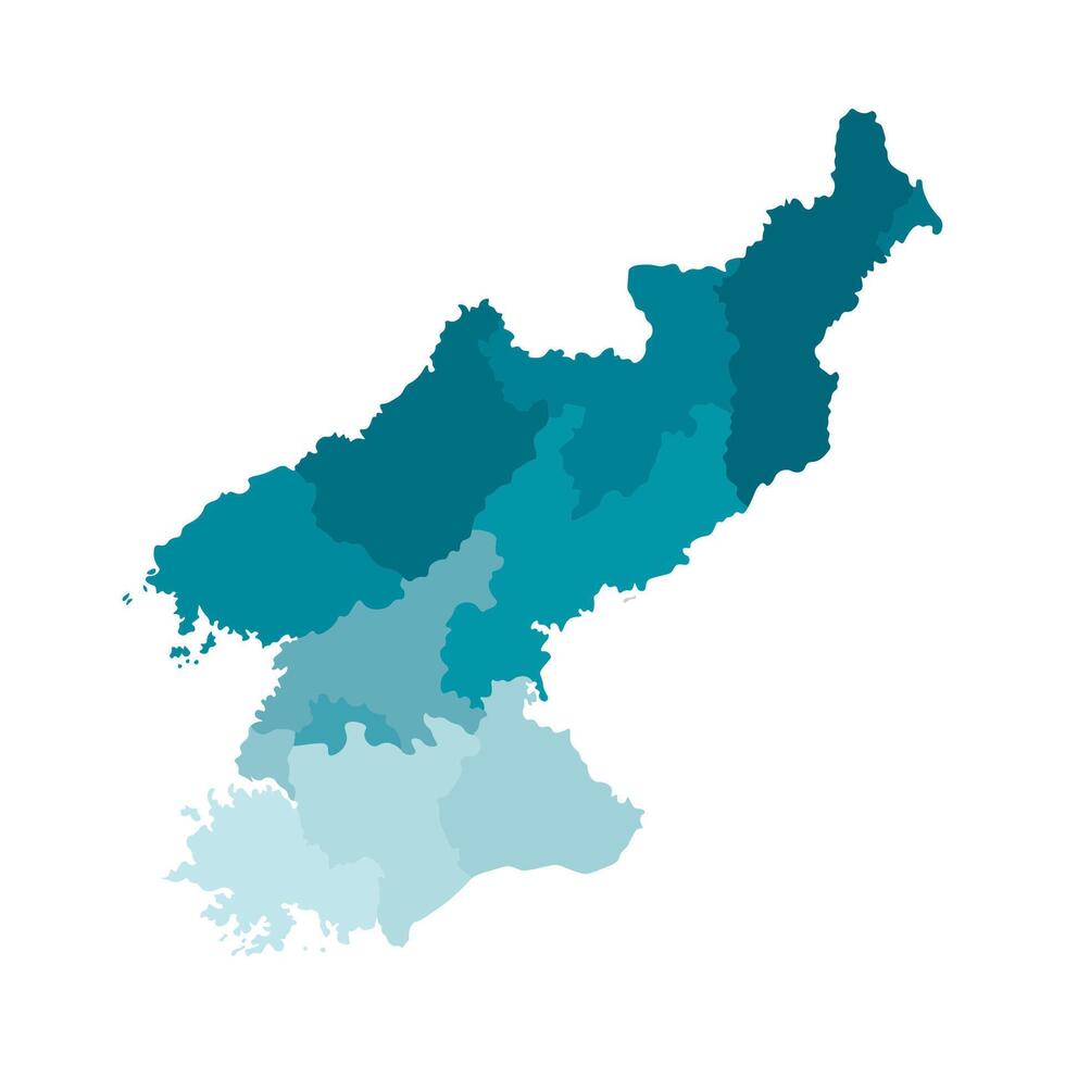isolated illustration of simplified administrative map of North Korea, Peoples Republic of Korea. Borders of the regions. Colorful blue khaki silhouettes vector