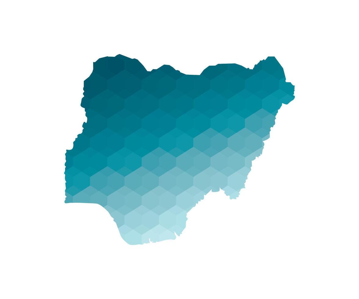 isolated illustration icon with simplified blue silhouette of Federal Republic of Nigeria map. Polygonal geometric style. White background. vector