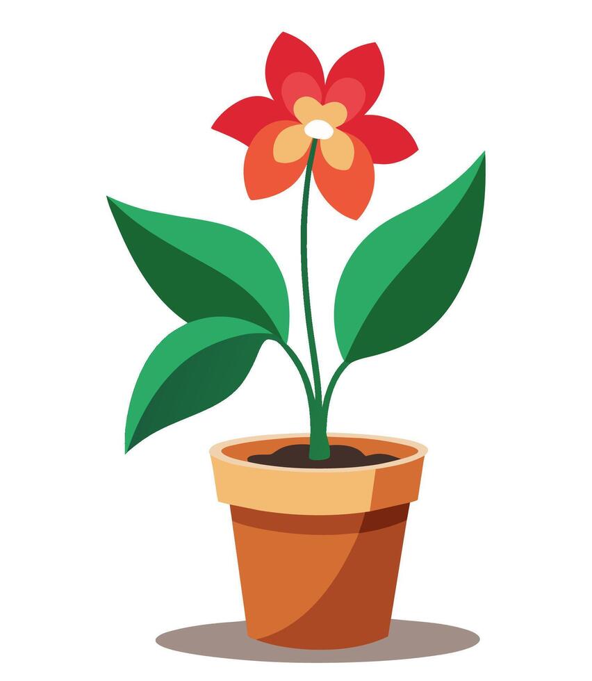 Abutilon flower. Indoor home plant in a pot. Cartoon style illustration. vector