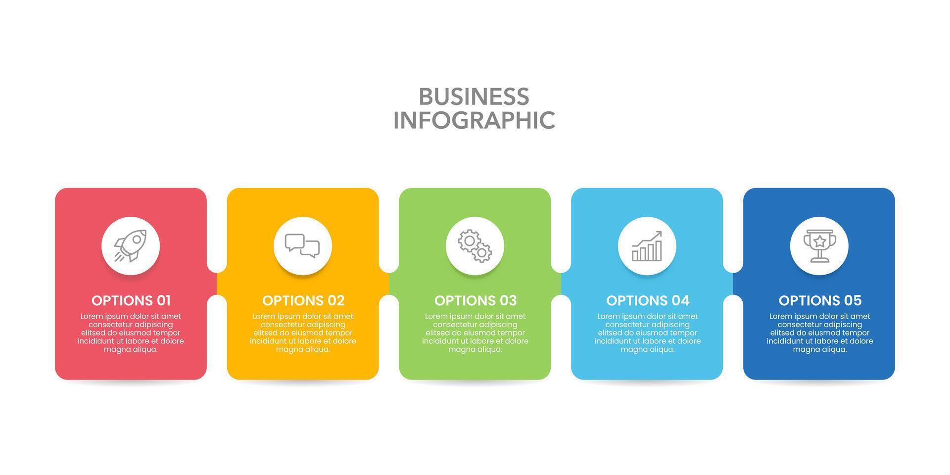 Colorful 5 Steps Square Infographic Elements Design Template. Business Presentation, Timeline, Planning, Workflow, Marketing, Brochure and Banner. vector