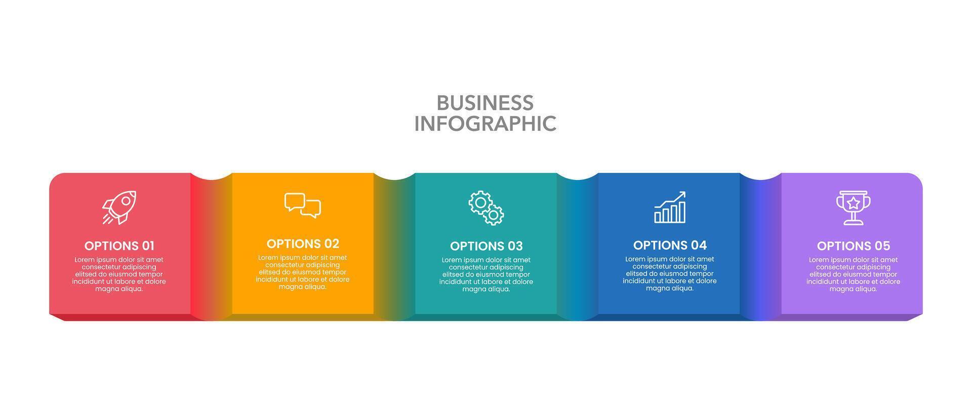 Colorful 5 Steps square Infographic Elements Design Template. Business Presentation, Project, Planning, Workflow, Marketing, Brochure and Banner. vector