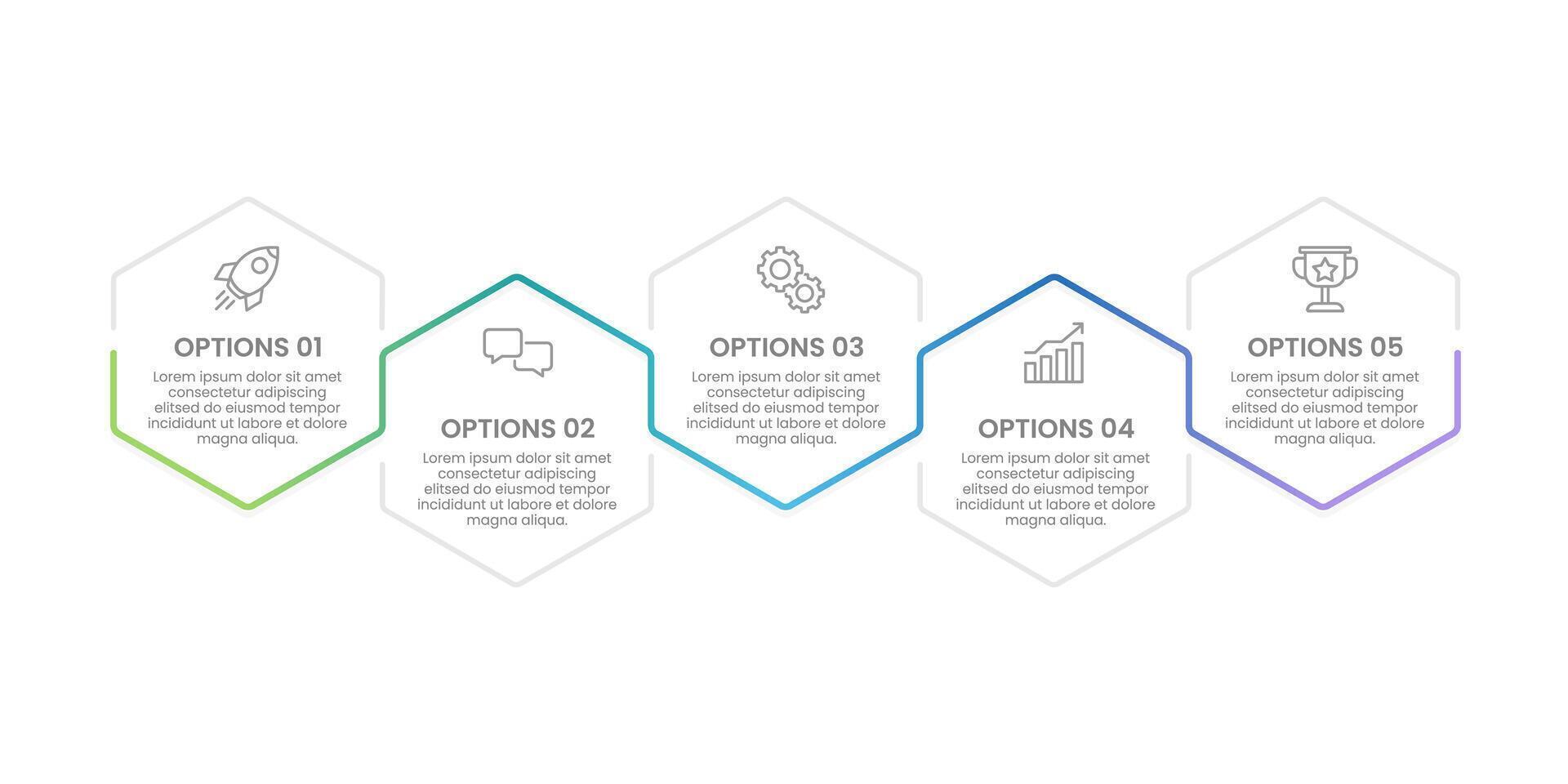 5 steps infographic hexagon elements with line design template. Business presentation, Planning, Workflow, Marketing, Brochure and Banner. vector