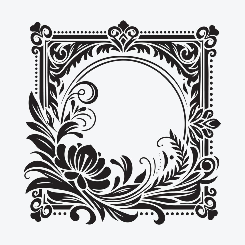 Vintage Retro Ornamental Decorative Border Frame silhouette white background vector