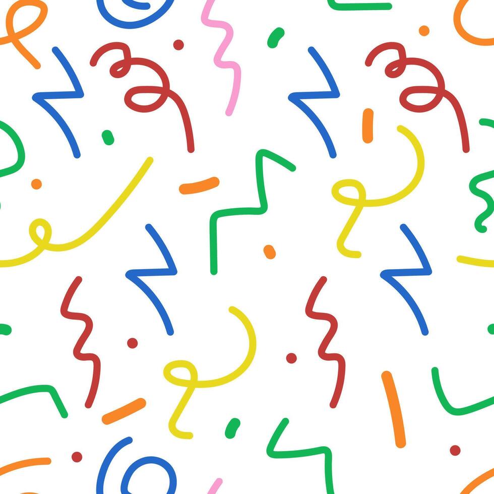 Colorful line doodle seamless pattern. Creative minimalist style art background texture for children or trendy design with colorful lines and dots vector