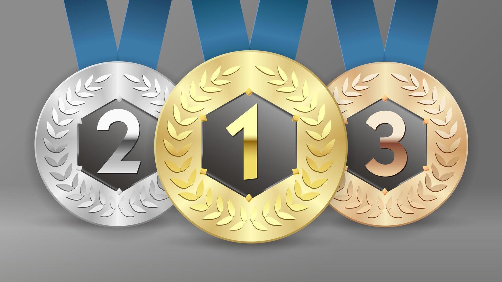 Gold, silver and bronze awards, set of 3D medals. Creative banner vector