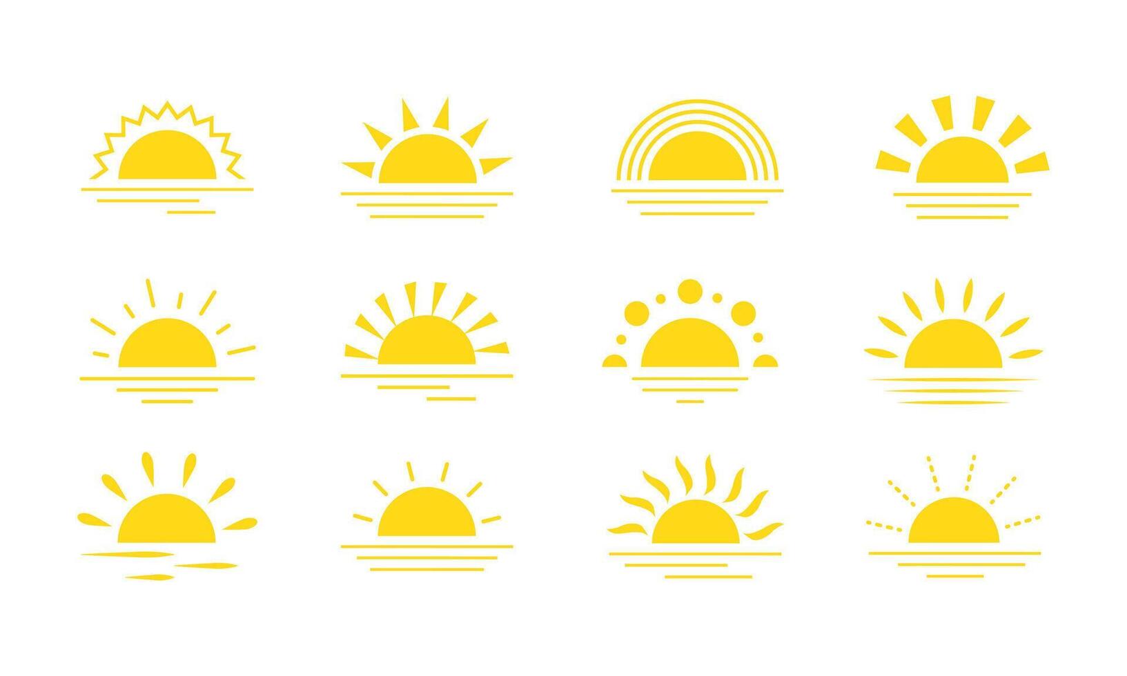 Collection of sunrise or sunset icons. Various geometric figures of the sun vector
