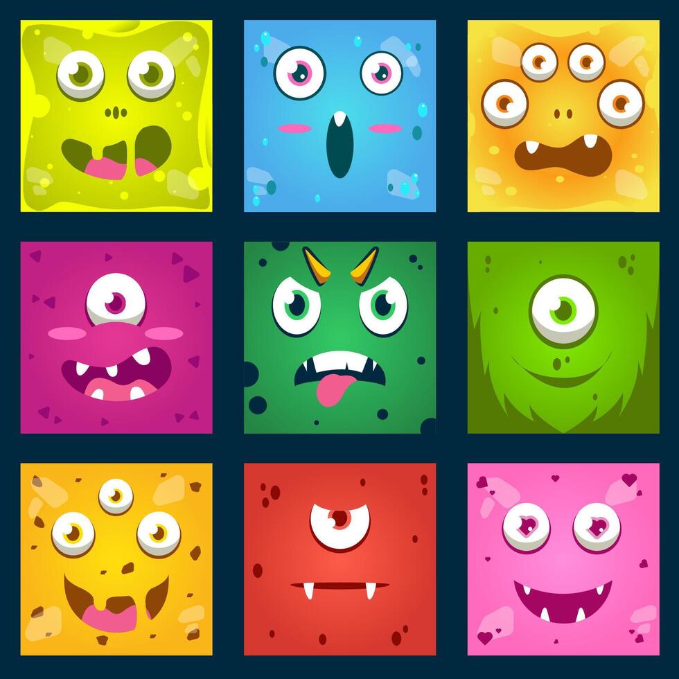 monster face set with various faces vector