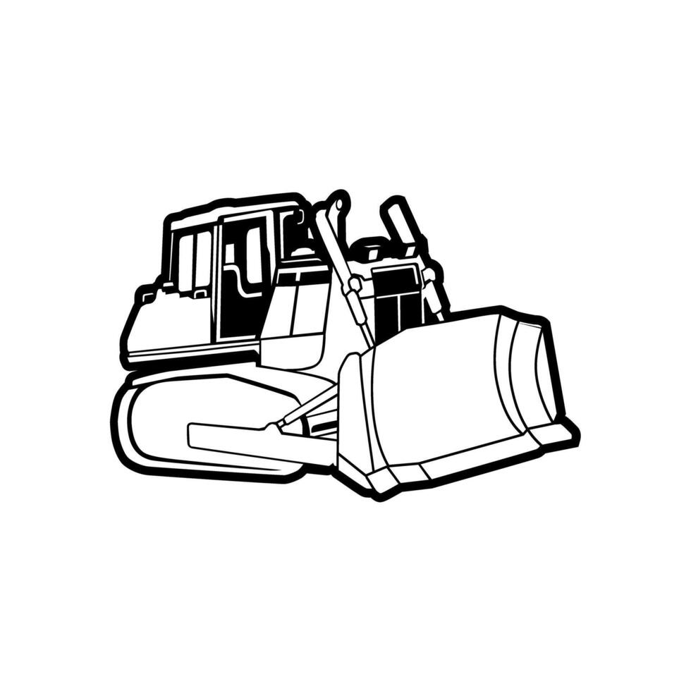 earthworks bulldozer excavators black and white line icon illustration design vector