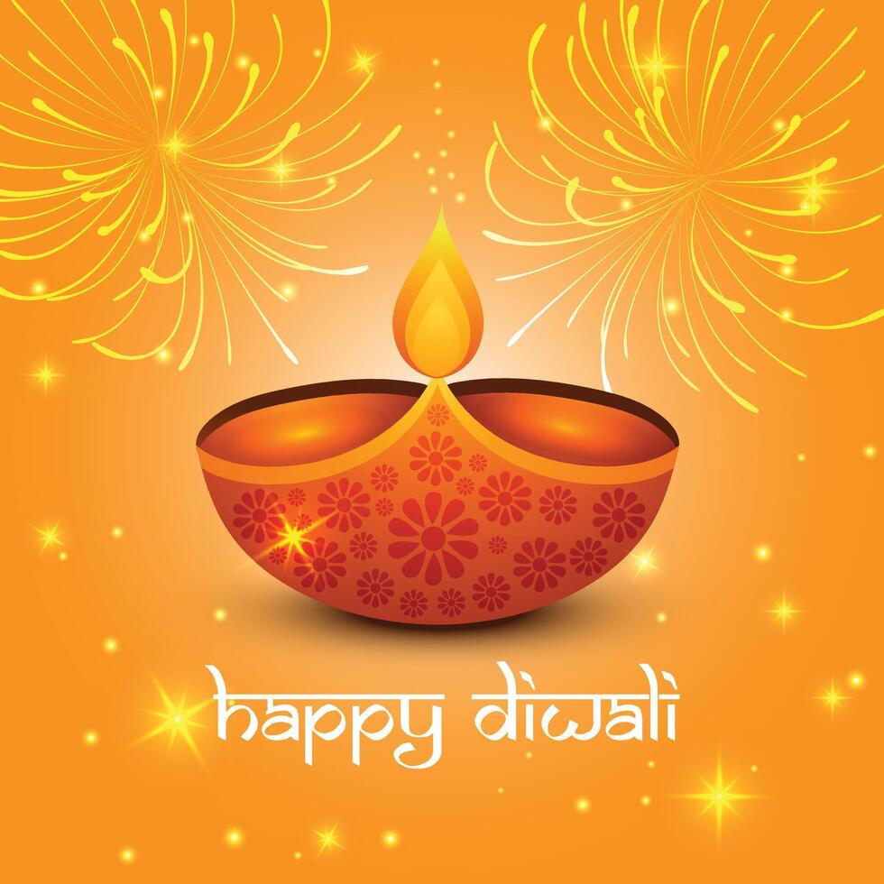 a poster for happy Diwali with fireworks and a Diya in the background vector