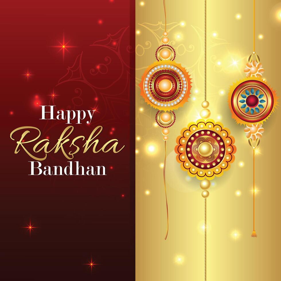 Happy raksha bandhan red and golden background with decorative rakhi vector