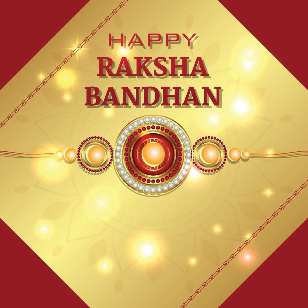 Happy raksha bandhan red and golden background with decorative rakhi vector