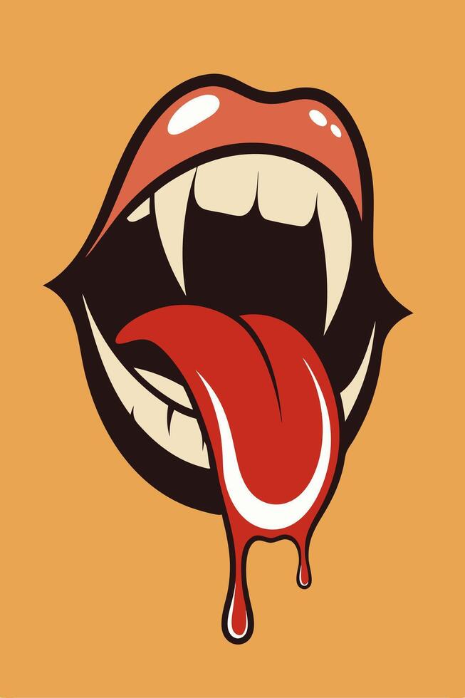 Red Tongue and lips with blood liquid vintage for your design Tshirt or your Apparel Design vector