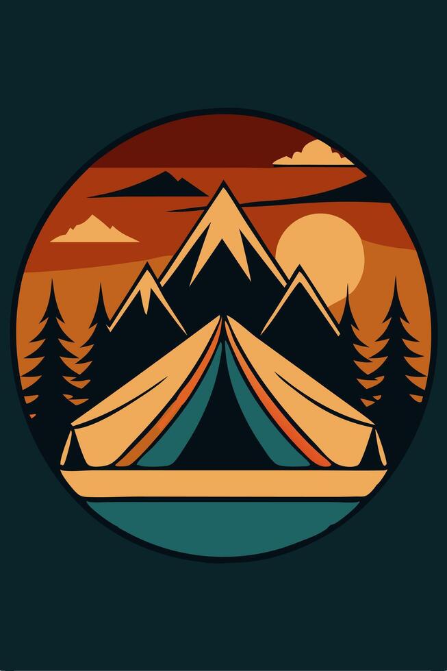 Camping mountain with park view at sunset for your Tshirt design, apparael design, backgound design or Landscape background vector