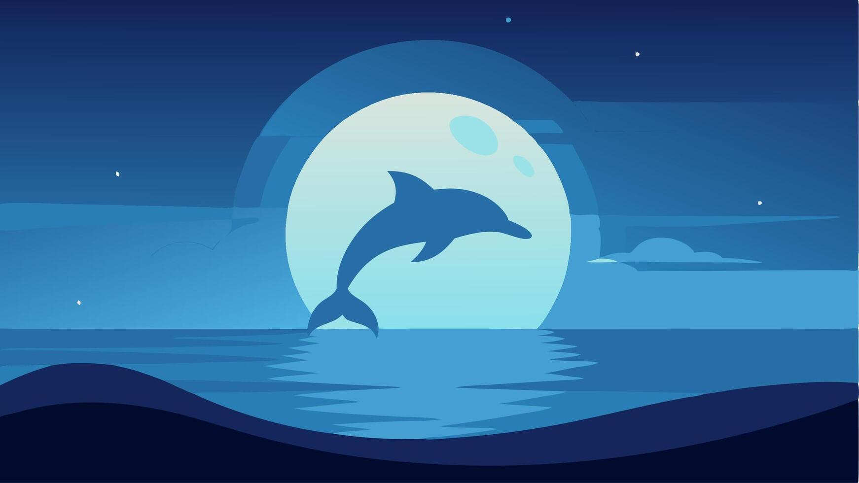 Blue moon background silhouete background, flat design background at sea and night moment for your background, game background vector