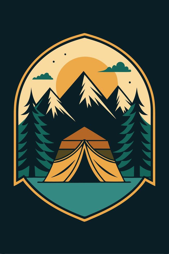 Camping mountain with park view at sunset for your Tshirt design, apparael design, backgound design or Landscape background vector